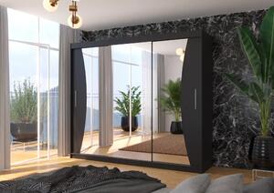 Skříň s posuvnými dveřmi a zrcadlem DIEGO 250 černá (250 x 215) cm – 11 polic pro přehledné uložení