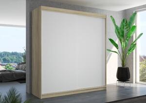 Skříň s posuvnými dveřmi TERECIA 200 sonoma – bílá (200 x 215) cm – 11 polic pro přehledné uložení
