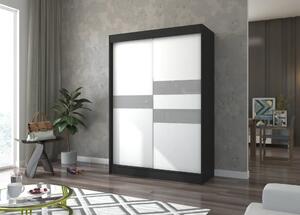 Skříň s posuvnými dveřmi a lacobelem BATIA 150 černá (150 x 215) cm – 10 polic pro přehledné uložení