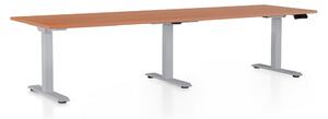 Výškově nastavitelný stůl OfficeTech Long, 260 x 80 cm, šedá podnož, třešeň