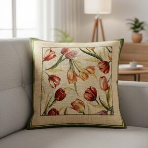 Dekoratex Dekorační povlak na polštářek RETRO TULIPÁNY, zelený rámeček 45x45cm