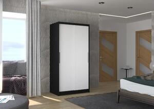 Posuvná skříň ASTEN 100 černá – bílá (100 x 200) cm – 5 polic pro přehledné uložení
