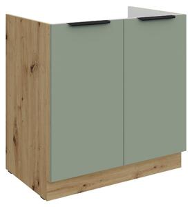 Kondela Dřezová kuchyňská skříňka Arsany 80 ZL 2F BB - aquamarine / dub artisan