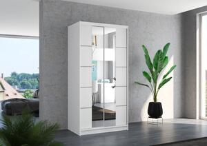 Posuvná skříň se zrcadlem KSAWER 100 bílá (100 x 200) cm – 5 polic pro přehledné uložení