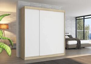 Posuvná skříň MEGAN 200 sonoma – bílá (200 x 215) cm – 11 polic pro přehledné uložení