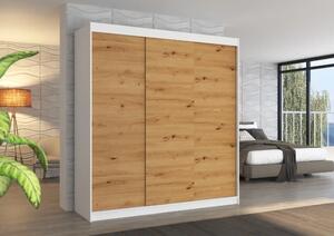Posuvná skříň MEGAN 200 bílá – artisan (200 x 215) cm – 11 polic pro přehledné uložení