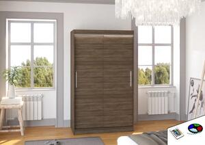 Posuvná skříň s LED osvětlením COLLIN 120 choco (120 x 200) cm – 6 polic pro přehledné uložení