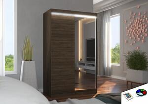 Posuvná skříň se zrcadlem a LED osvětlením REWENA 120 choco (120 x 200) cm – 6 polic pro přehledné uložení