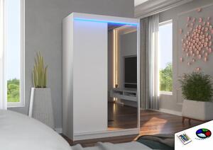 Posuvná skříň se zrcadlem a LED osvětlením REWENA 120 bílá – sonoma (120 x 200) cm
