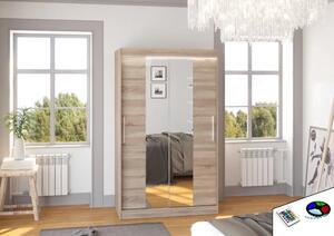 Posuvná skříň se zrcadlem a LED osvětlením SANTOS 120 trufle (120 x 200) cm – 6 polic pro přehledné uložení
