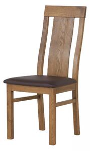 Dubová lakovaná židle Sofi rustik s hnědou koženkou