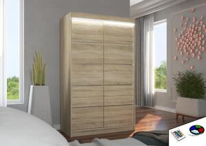Posuvná skříň s LED osvětlením BENISSO 120 sonoma (120 x 200) cm – 6 polic pro přehledné uložení