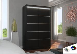 Posuvná skříň s LED osvětlením BENISSO 120 černá (120 x 200) cm – 6 polic pro přehledné uložení