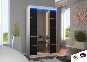 Posuvná skříň se zrcadlem a LED osvětlením GENUA 120 bílá – černá (120 x 200) cm