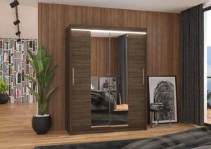 Posuvná skříň se zrcadlem a LED osvětlením INESS 150 choco (150 x 200) cm – 6 polic pro přehledné uložení