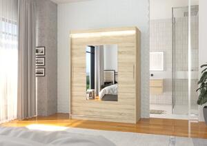 Posuvná skříň se zrcadlem a LED osvětlením DORRIGO 150 sonoma (150 x 200) cm – 6 polic pro přehledné uložení