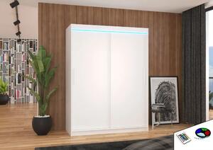 Posuvná skříň s LED osvětlením DENVER 150 bílá (150 x 200) cm – 6 polic pro přehledné uložení