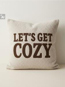 Sinsay - Dekorační povlak na polštář s nápisem „Let's get cozy“ - krémová