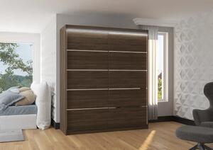 Posuvná skříň s LED osvětlením SPECTRA 180 choco (180 x 215) cm – 6 polic pro přehledné uložení