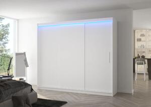 Posuvná skříň s LED osvětlením ANTOS 250 bílá (250 x 215) cm – 11 polic pro přehledné uložení