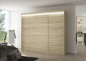 Posuvná skříň s LED osvětlením ANTOS 250 sonoma (250 x 215) cm – 11 polic pro přehledné uložení