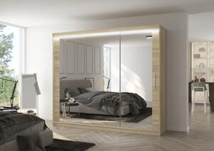 Posuvná skříň se zrcadlem a LED osvětlením CHESTER 250 sonoma (250 x 215) cm – 11 polic pro přehledné uložení