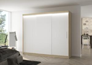 Posuvná skříň s LED osvětlením ANTOS 250 sonoma – bílá (250 x 215) cm – 11 polic pro přehledné uložení