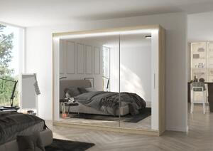 Posuvná skříň se zrcadlem a LED osvětlením CHESTER 250 sonoma – bílá (250 x 215) cm