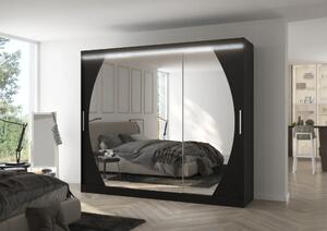 Posuvná skříň se zrcadlem a LED osvětlením CAMBE 250 černá (250 x 215) cm – 11 polic pro přehledné uložení