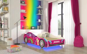 Postel s matracem a LED osvětlením CAR PINK 140x70 růžová (74 x 48) cm