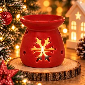 Vánoční aroma lampa červená se sněhovou vločkou 8 × 7 cm 9000363