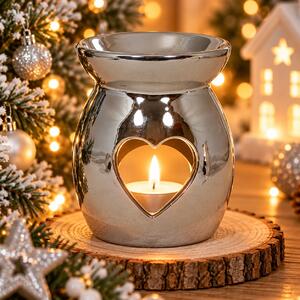Vánoční aroma lampa stříbrná se srdcem 13,5cm 9000339