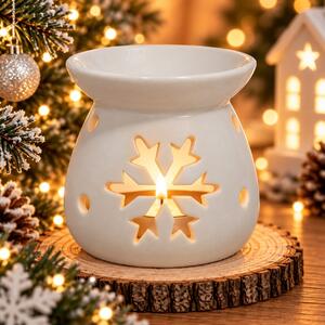 Vánoční aroma lampa bílá s vločkou 8 × 7 cm9000362