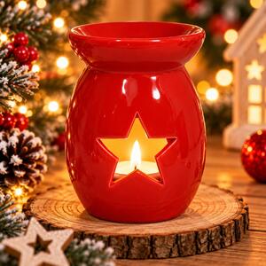 Vánoční aroma lampa červená s hvězdou 13,5cm 9000343