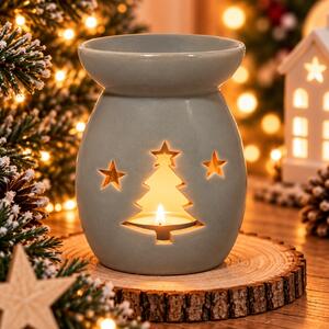 Vánoční aroma lampa šedá se stromkem 13,5cm 9000356