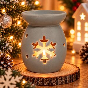 Vánoční aroma lampa šedá s vločkou 13,5cm 9000352