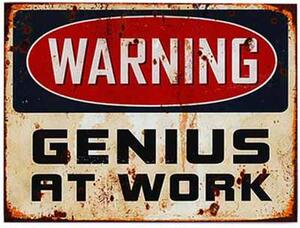 Ceduľa Warning - Genius At Work 40cm x 30cm Plechová tabuľa