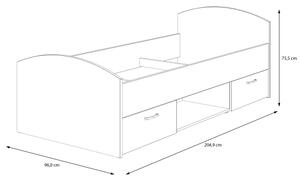 Jednolůžková postel s úložným prostorem URO 90x200 cm dub artisan/bílá