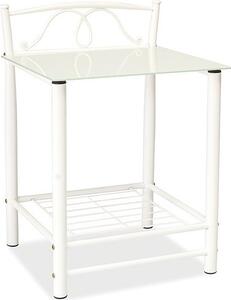 Casarredo Kovový noční stolek ET-920 bílý kov/sklo