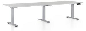 Výškově nastavitelný stůl OfficeTech Long, 260 x 80 cm, šedá podnož, světle šedá