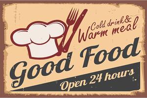 Ceduľa Good Food - Open 24 hours 30cm x 20cm Plechová tabuľa