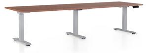 Výškově nastavitelný stůl OfficeTech Long, 260 x 80 cm, šedá podnož, ořech