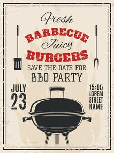 Ceduľa Barbecue Burgers Party 30cm x 20cm Plechová tabuľa