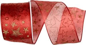 Stuha vánoční organzová SKY STAR RED červená 40mm x 2m (15,-Kč/m)