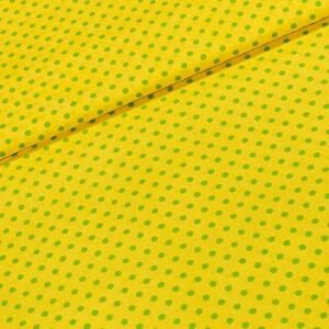 Bavlněné plátno zelený puntík na žluté, š.140cm (látka v metráži)