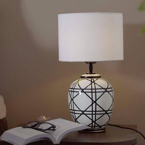 PR Home stolní lampa New York, bílá, výška 46 cm, keramika, Bílá / opál, Obývací pokoj / jídelna, Textil / tkanina / hedvábí
