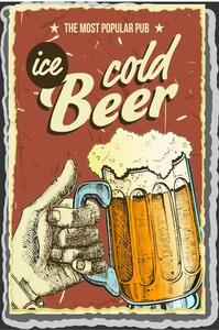 Ceduľa Beer - Ice Cold Beer Vintage style 30cm x 20cm Plechová tabuľa