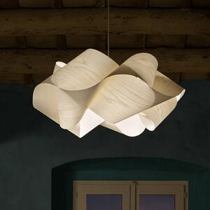 LZF LAMPS Závěsné světlo Swirl, barva slonová kost/nikl, Ø 75 cm, dřevo, stmívatelný, Krémová / jantar, Obývací pokoj / jídelna, Dřevo, Design