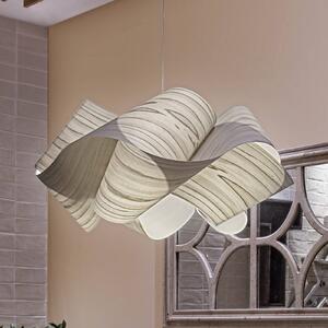 LZF LAMPS Závěsné světlo Swirl, šedá/niklová, Ø 54 cm, dřevo, stmívatelný, Hliník / šedá / zinek, Obývací pokoj / jídelna, Dřevo, Design