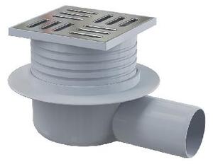 Alcadrain Odtokové kanálky - Podlahová vpust boční 105x105 mm, průměr 50 mm, vodní zápachová uzávěra, nerez/plast APV26